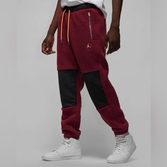 Nike Air Jordan Joggers Red Winter Sherpa Pants Taper - Picture 1 of 12